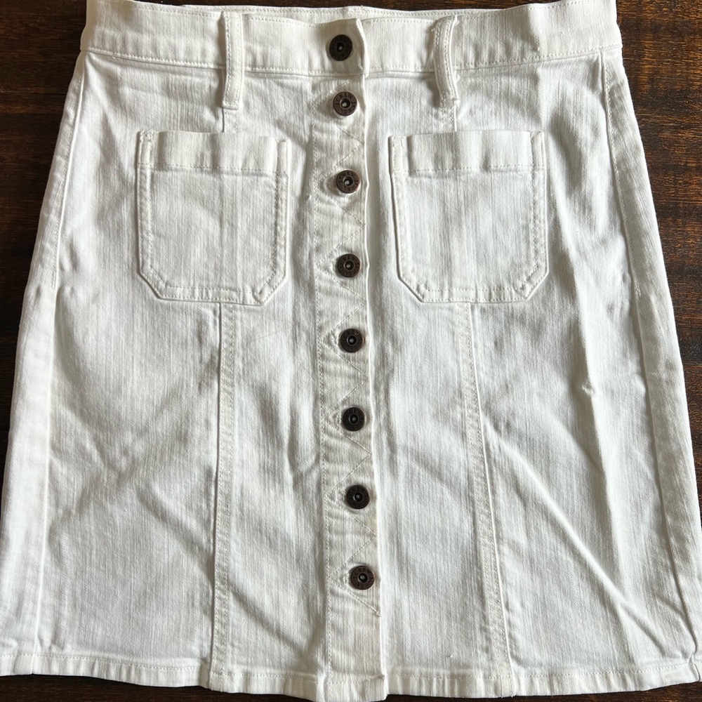 J. Crew White Denim Midi Pencil Skirt